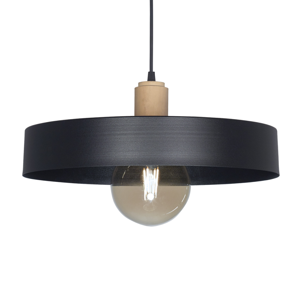 COLGANTE DE CHAPA 40CM CILINDRICO C/MADERA NEGRO